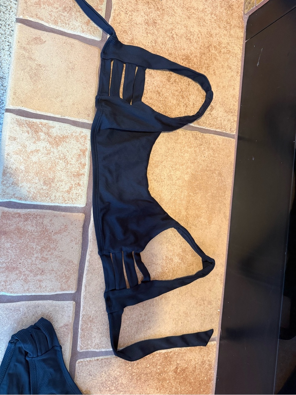 Black Ribbed Strappy Bikini Set - Picture 3 of 7